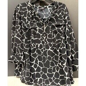 Cocomo Woman Top  Ladies 2x Black White VNECK 3/4 Sleeve Career